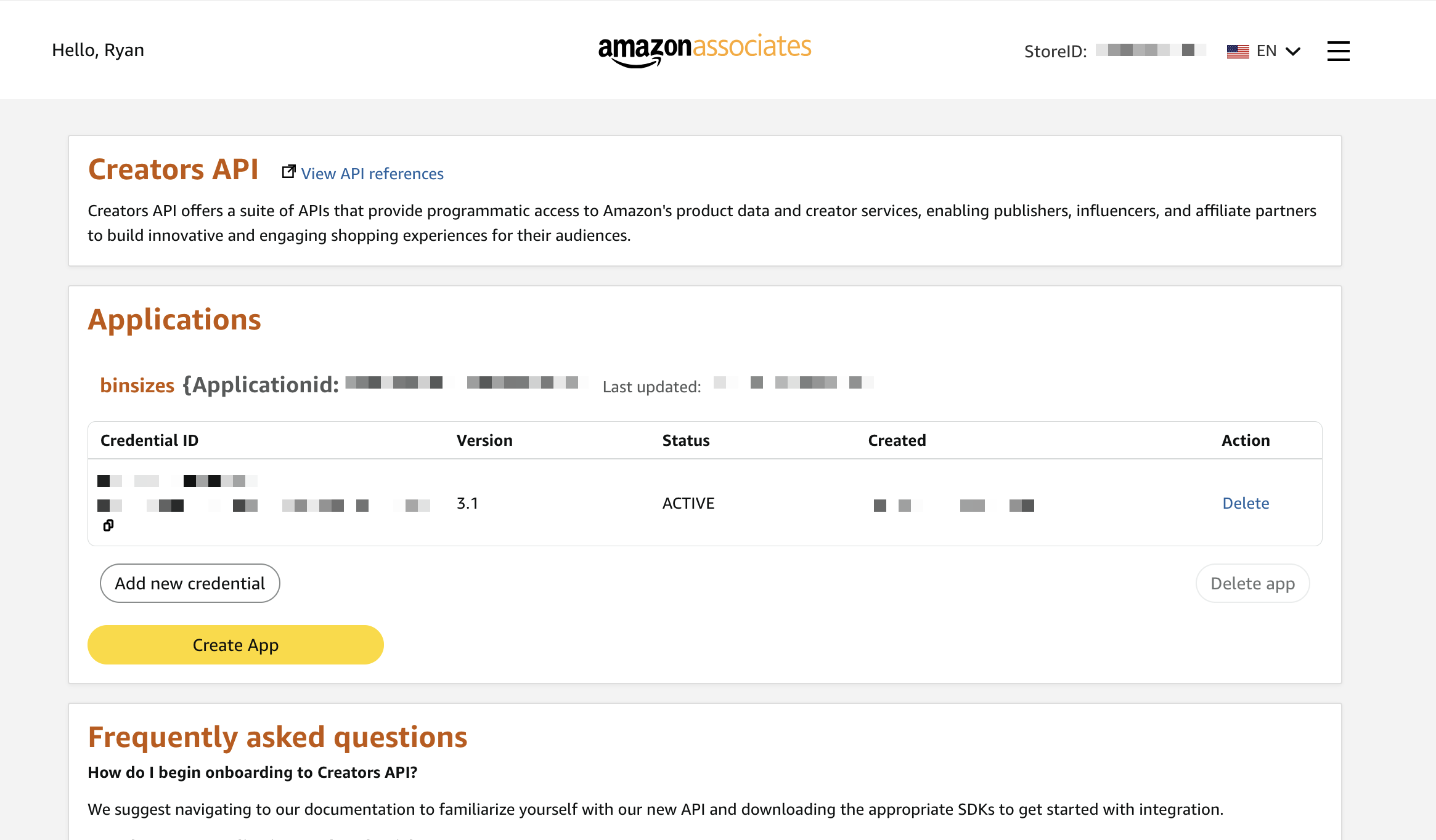 Amazon Creators API Create Application