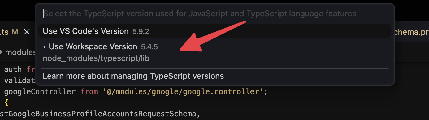 Typescript: Select Typescript Version