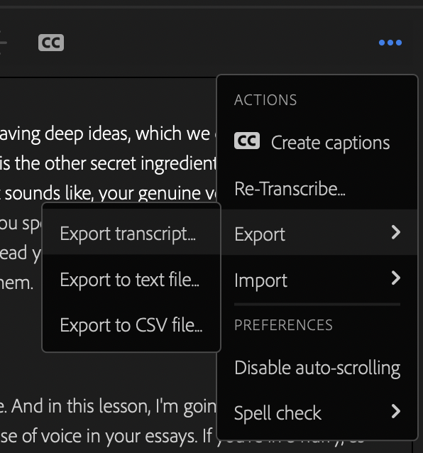 Export Prtranscript