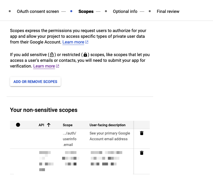Google OAuth Scopes