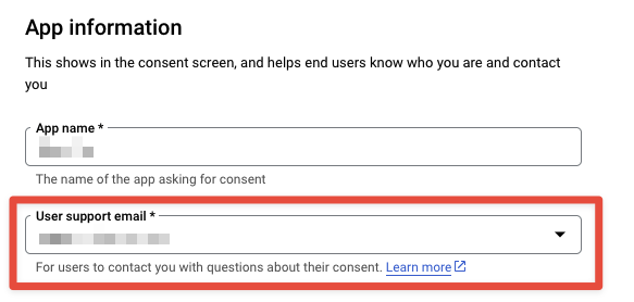Google OAuth Consent Screen "User Support Email"