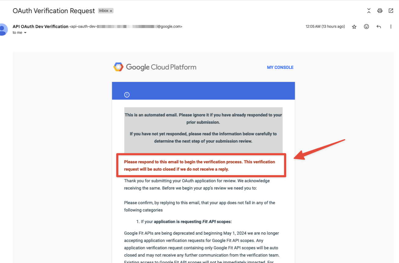 Google OAuth Verification First Email