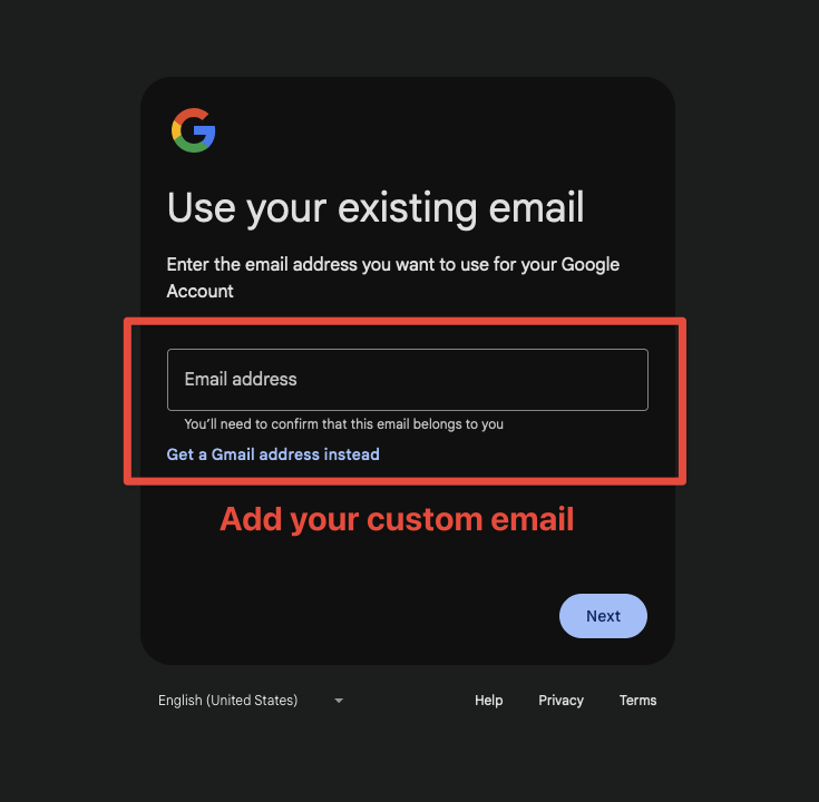 Google Add Existing Email