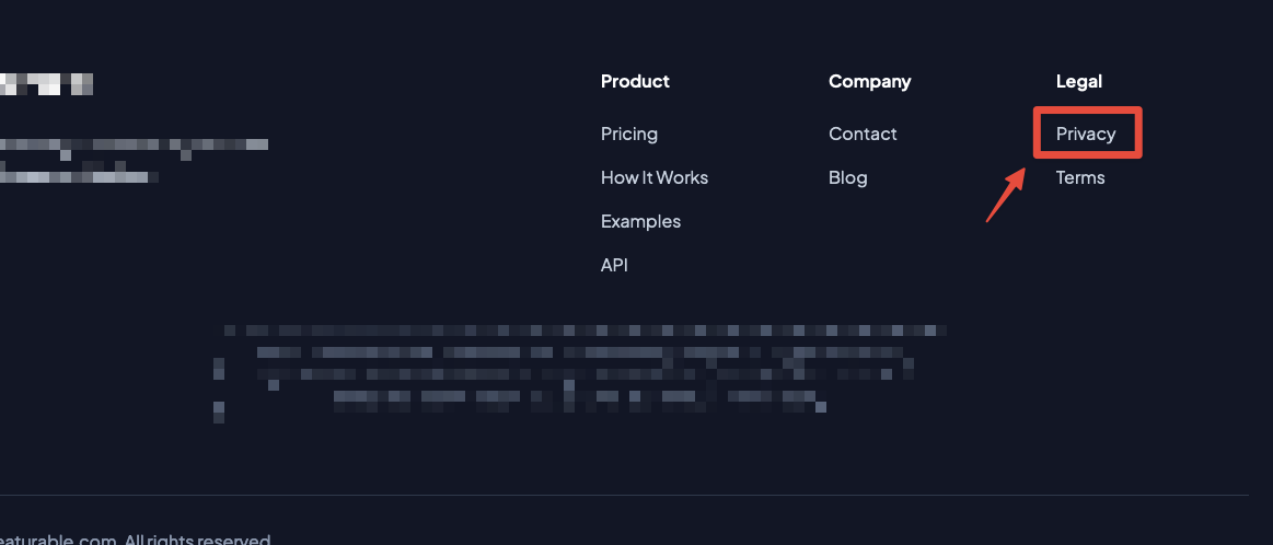 Privacy Policy Linked in Footer of Homepage