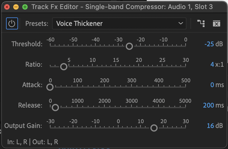 Audio track mixer effects
